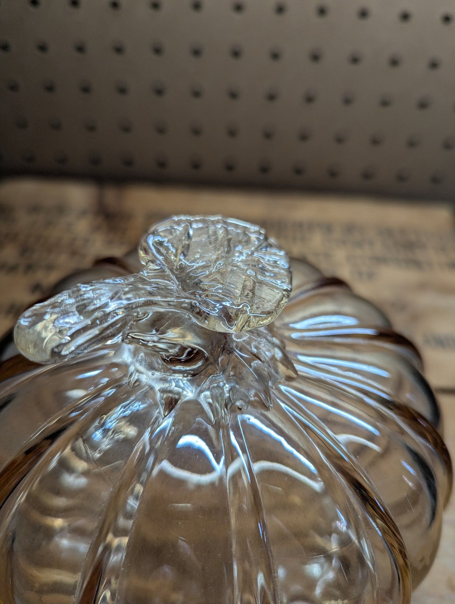 Light Amber 5" Glass Pumpkin with Leaf