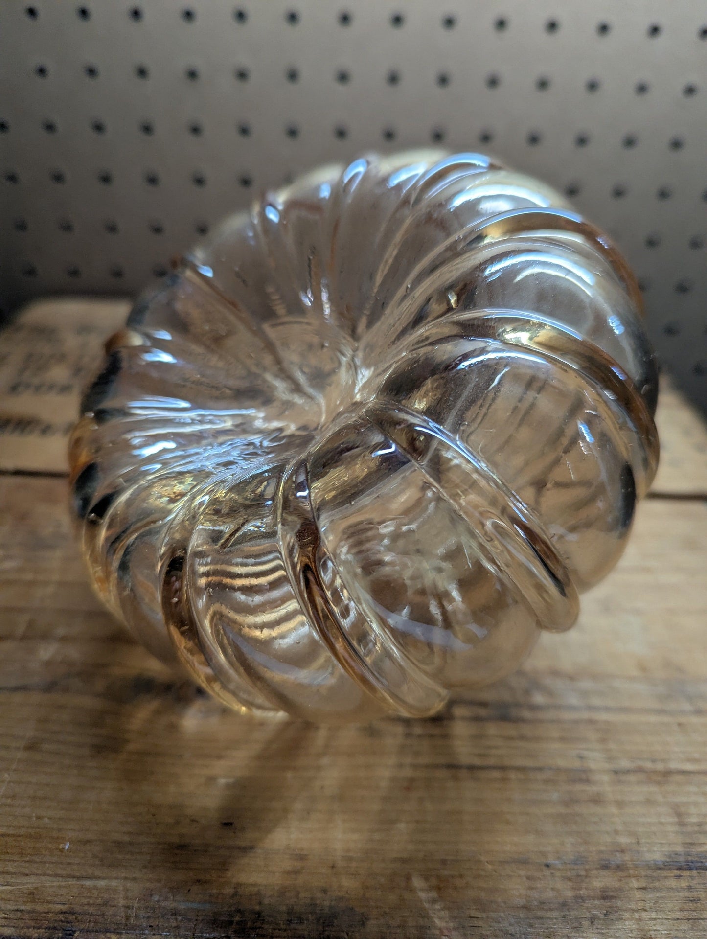 Light Amber 5" Glass Pumpkin with Leaf