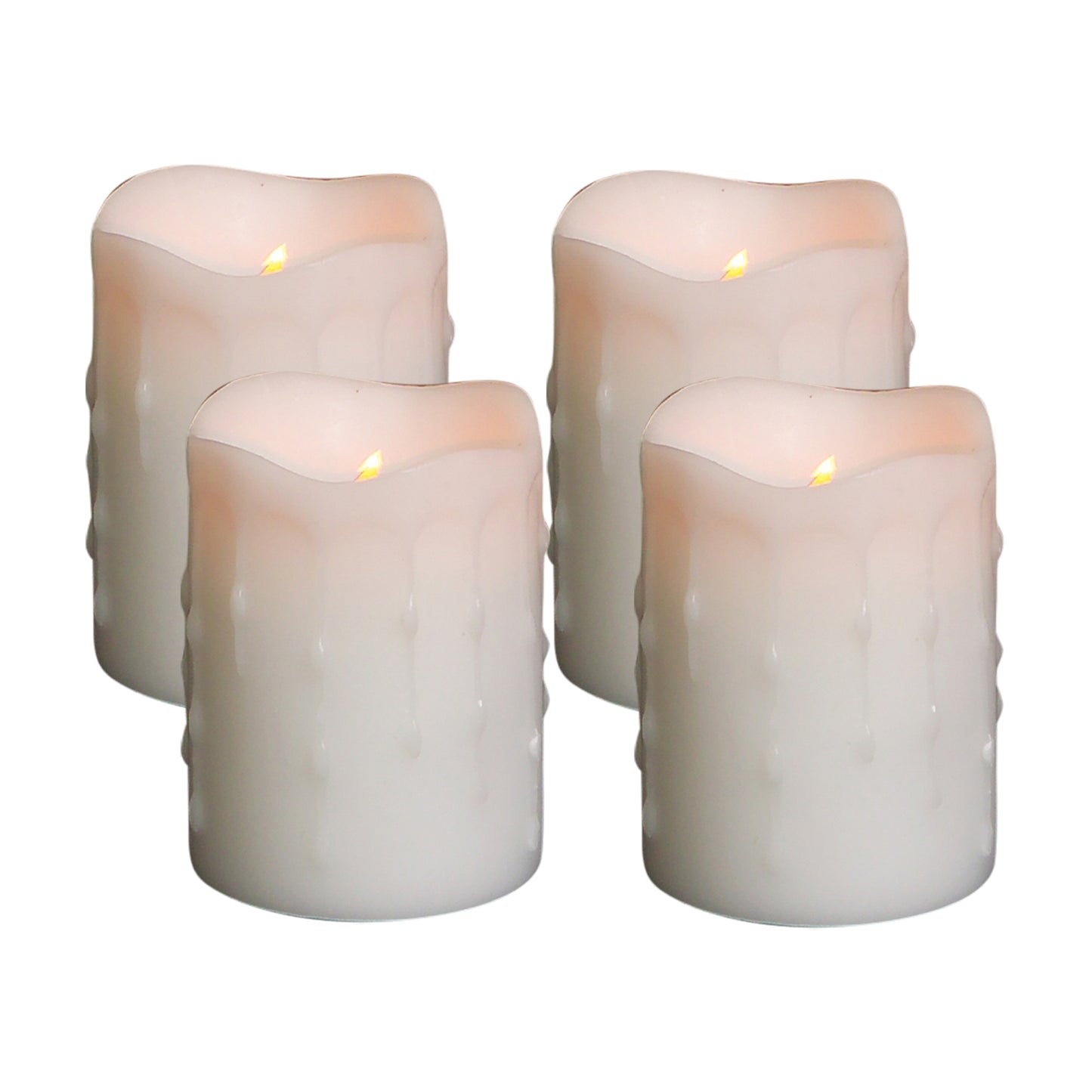 LED Dripping Wax Pillar Candles (Set of 4) 4" White