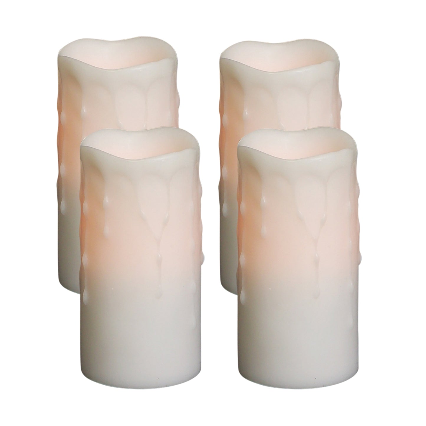 LED Dripping Wax Pillar Candles (Set of 4) 6" White