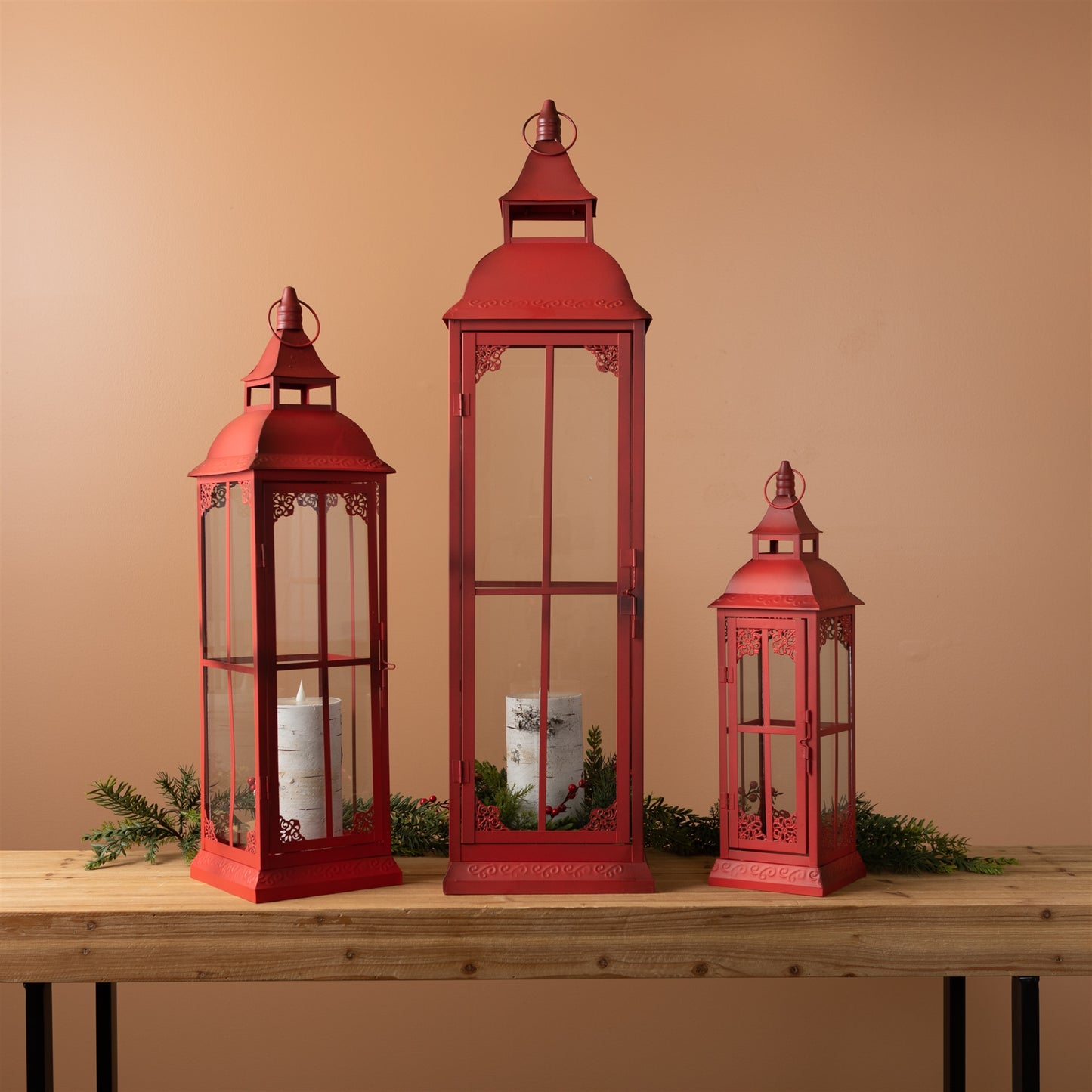 Lantern (Set of 3) 19.75"H, 28"H, 37"H Metal/Glass
