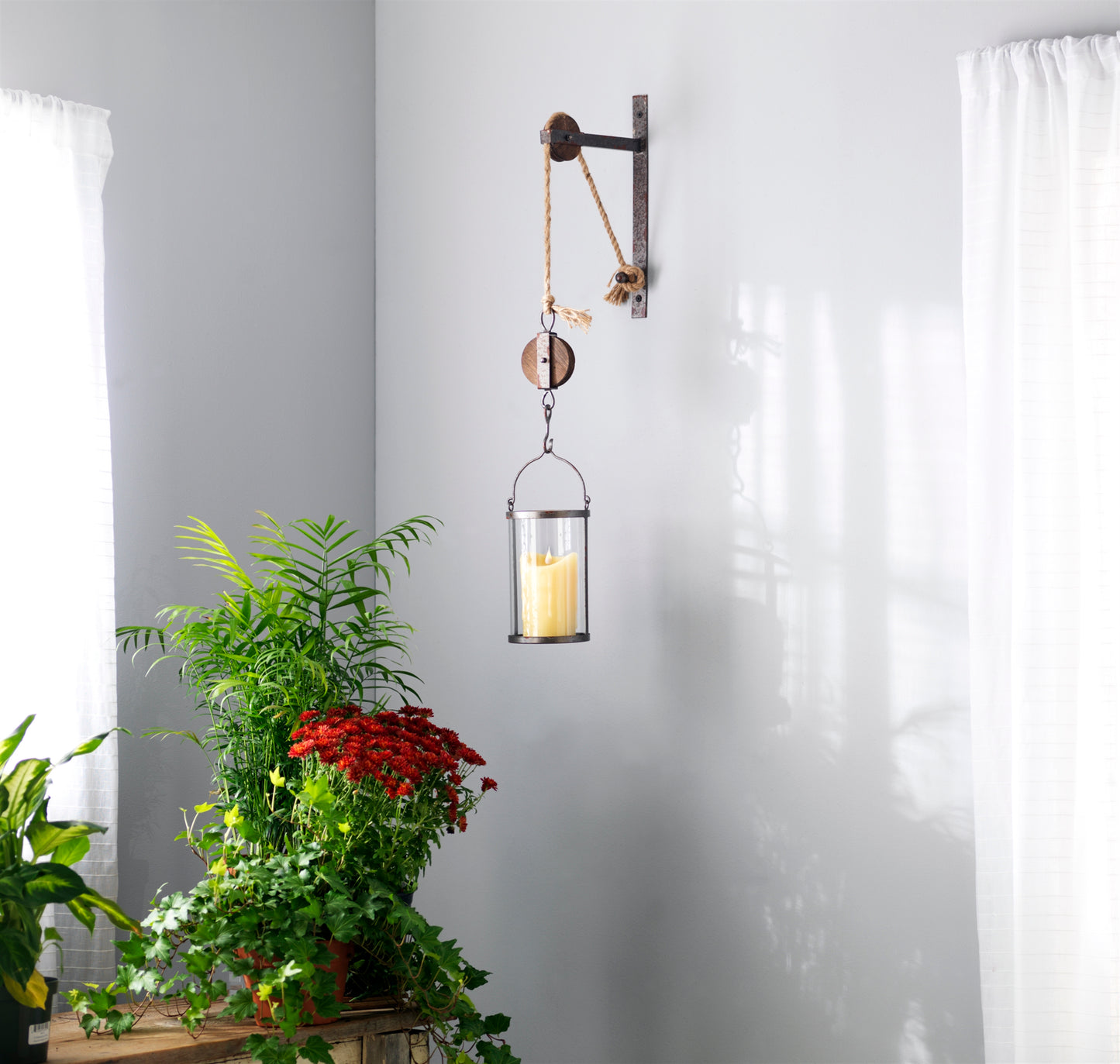 Industrial Pulley Mounted Canister Candleholder
