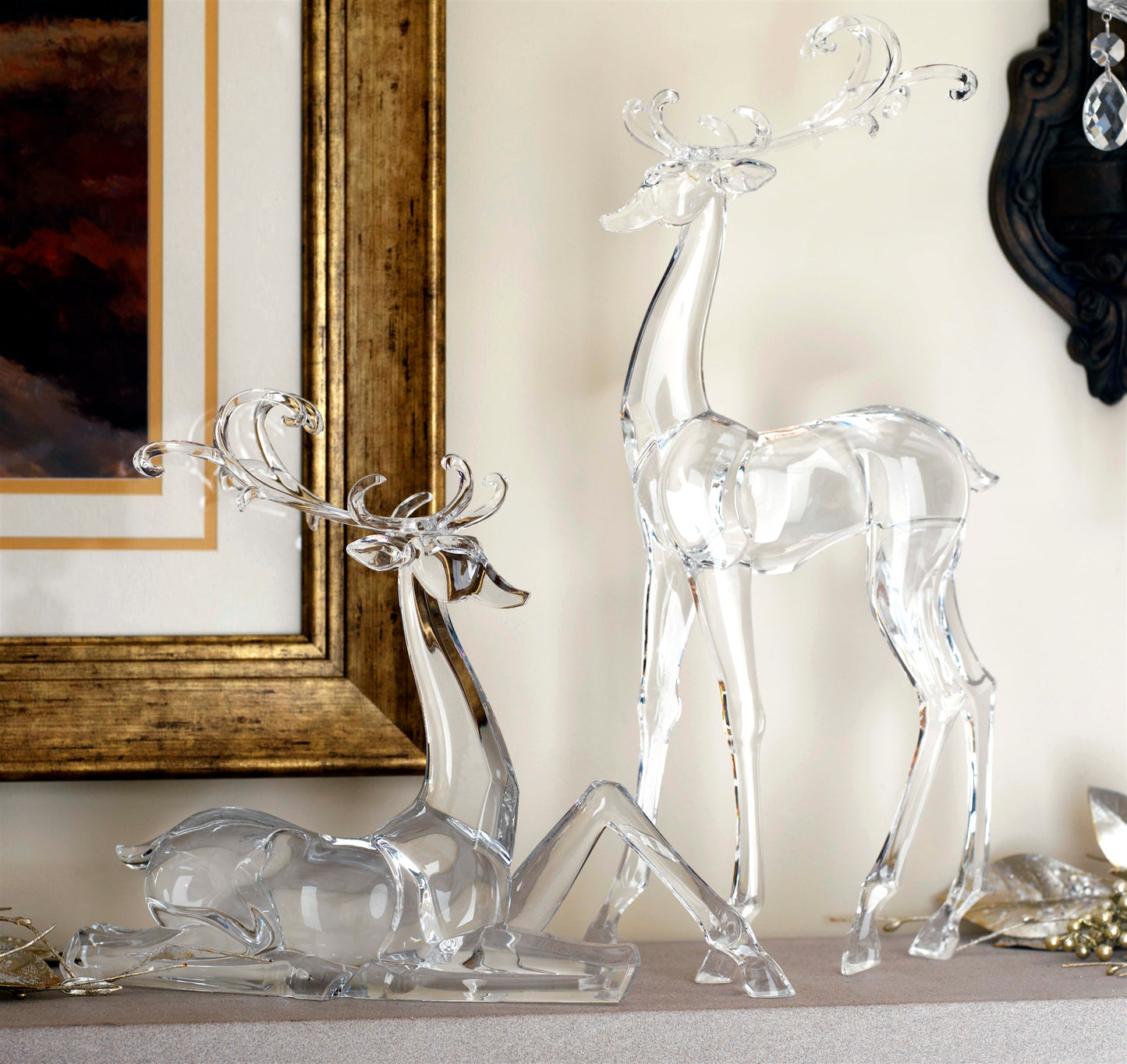 Modern Clear Acrylic Holiday Deer Figurine (Set of 2)