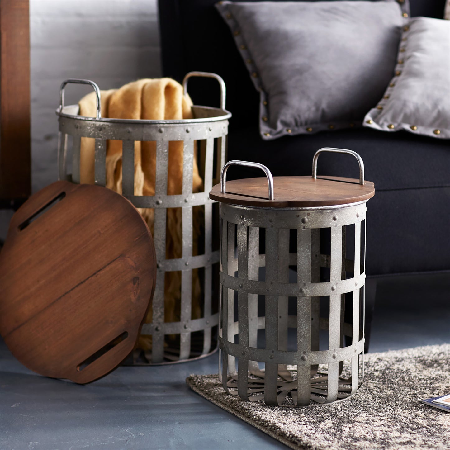 Side Tables (Set of 2) 15.5"H, 20.25"H Metal/Wood