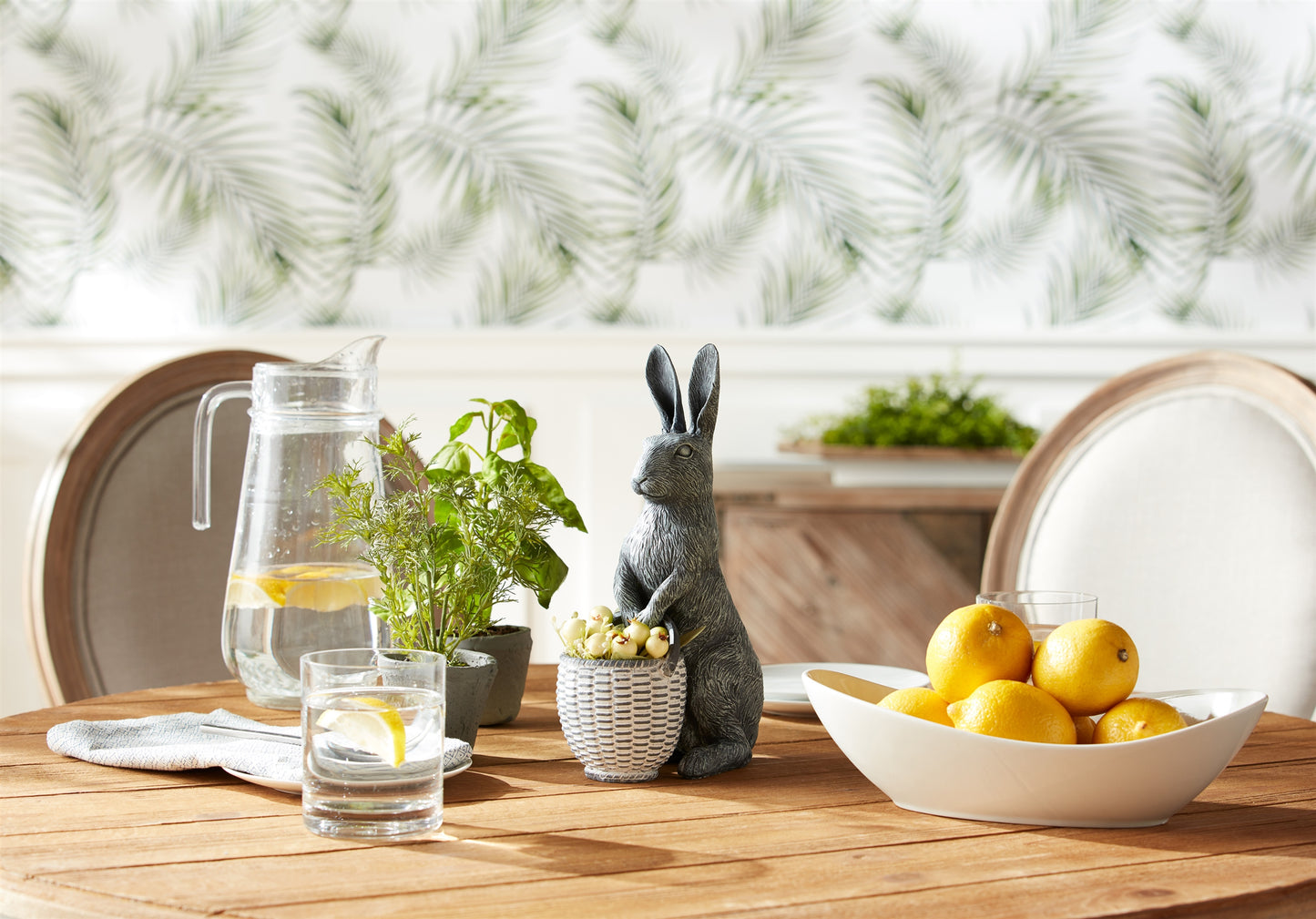 Standing Rabbit with Basket 6.75"L x 10.5"H Resin