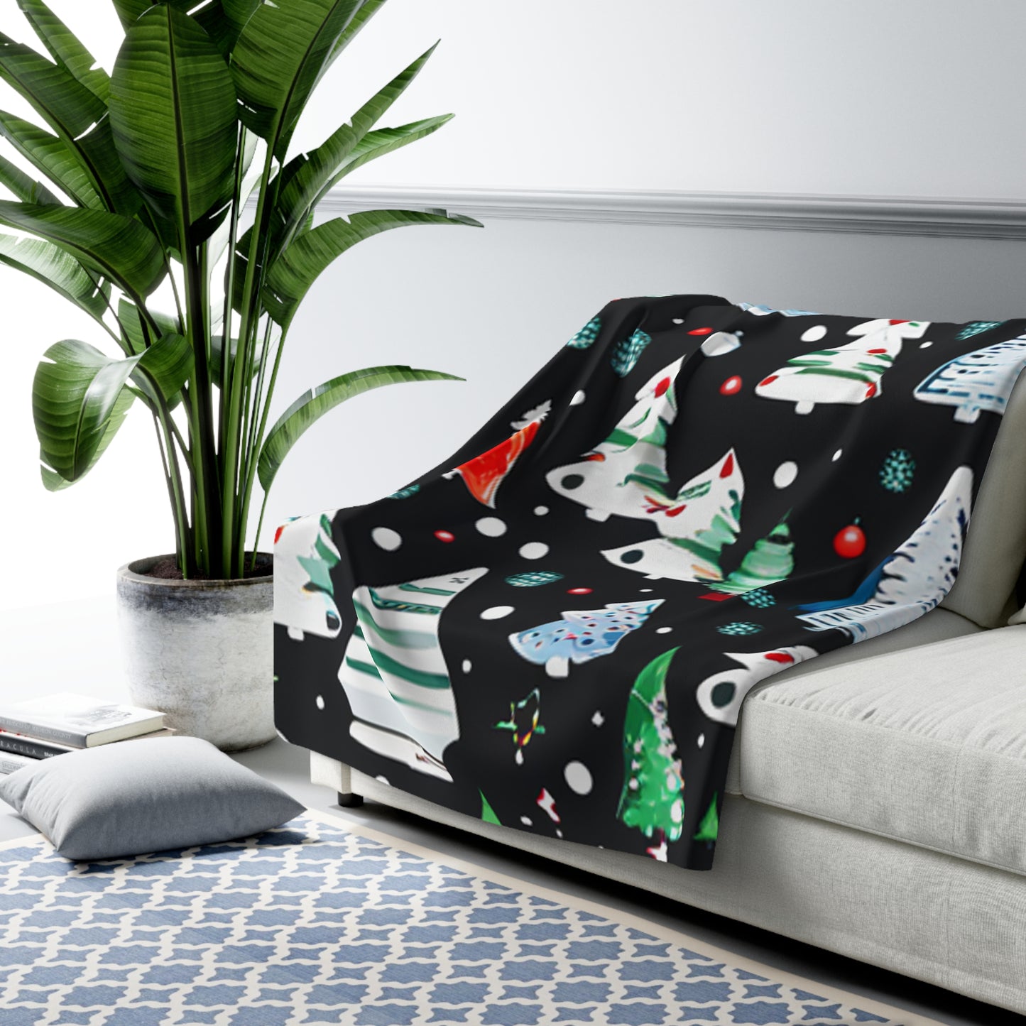 Colorful Christmas Trees Sherpa Fleece Blanket