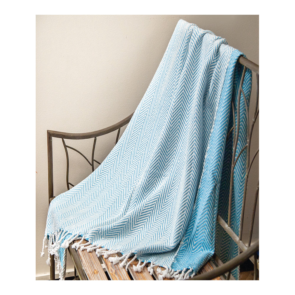 Cotton Throw 50 X 60 Chevron Aquamarine