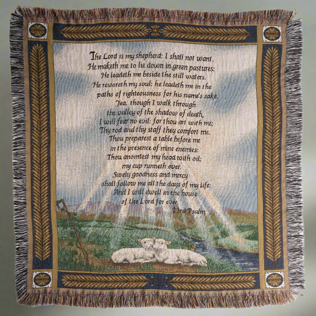 23rd Psalm Heirloom Woven Tapestry Throw 55x57, Easter, Mothers Day, Fathers Day