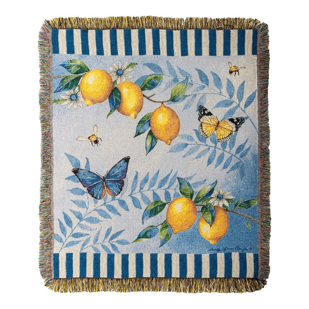 Lemon Blue Tapestry Throw 50x60