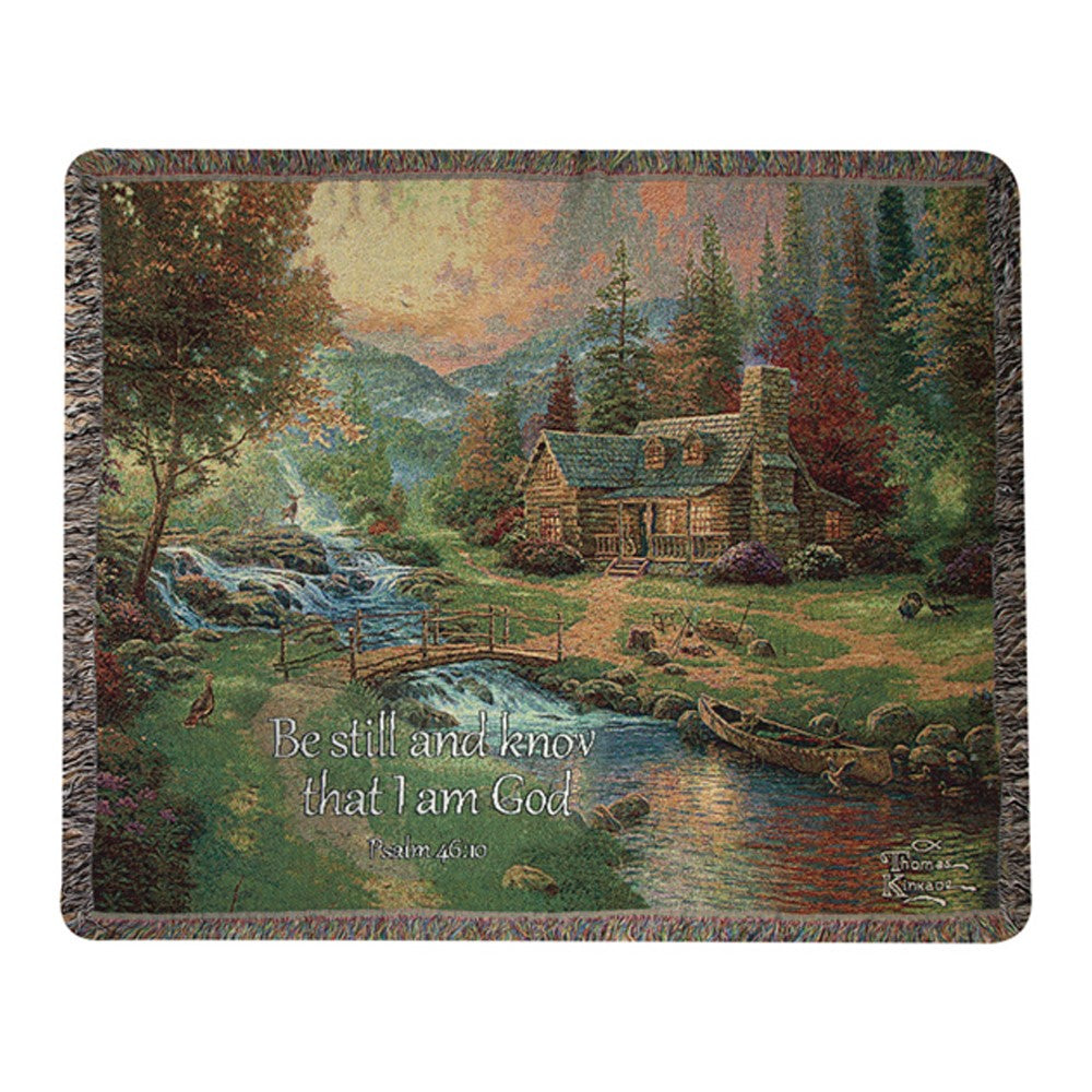 Mountain Paradise w/ Verse Tapestry Throw 50"x60" 100% Cotton-Thomas Kinkade