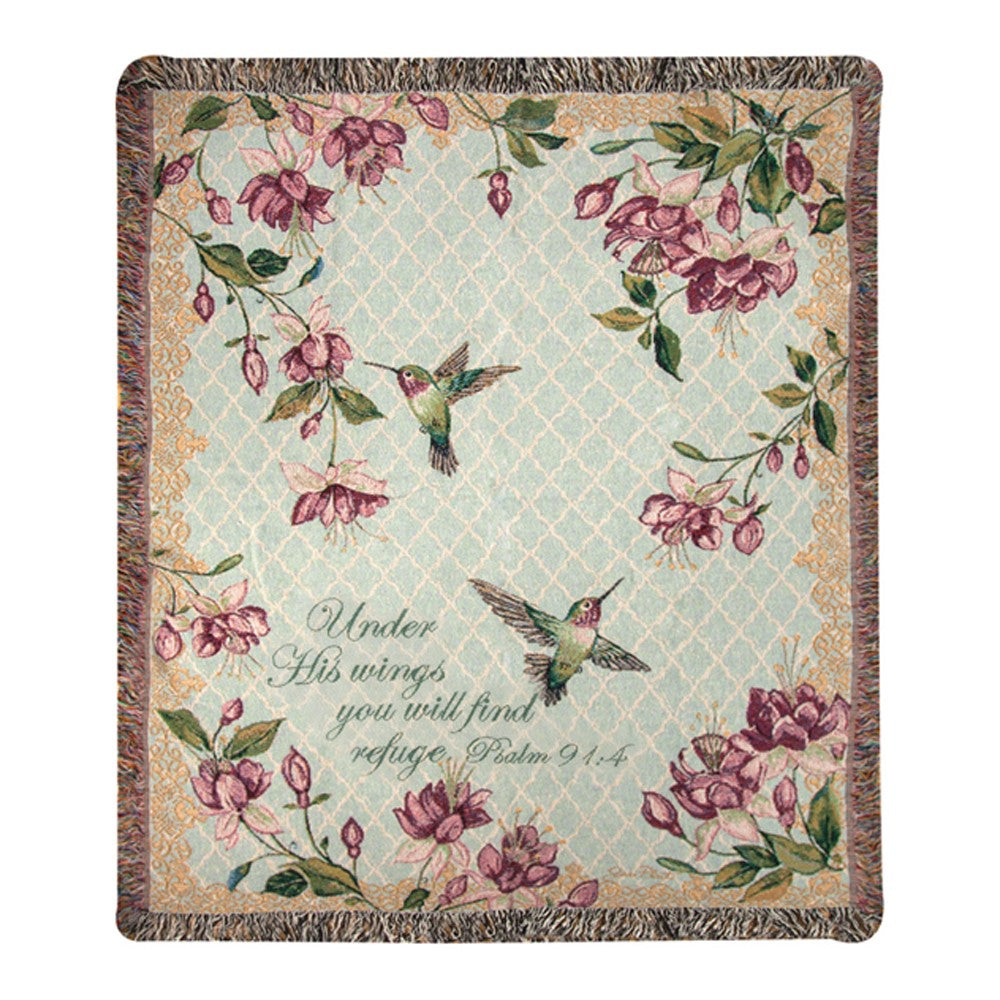 Ruby Among The Fuchsias w/ Verse Tapestry Throw 50"x60" 100% Cotton