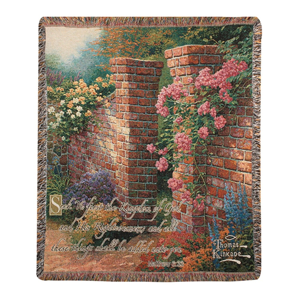Thomas Kincade-Rose Garden Tapestry Throw 50"x60" 100% Cotton