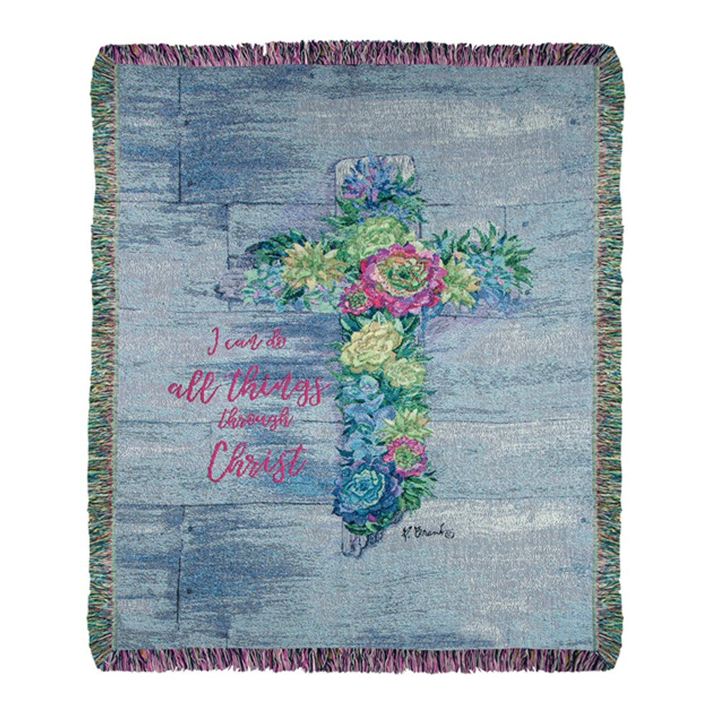 Succulent Cross Tapestry Throw 50"x60" 100% Cotton