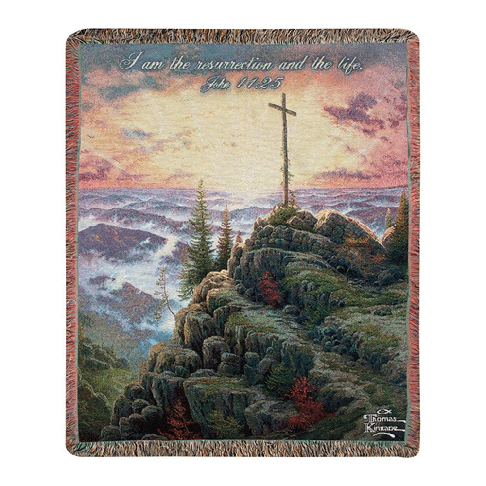Thomas Kincade-Sunrise w/ Verse Tapestry Throw 50"x60" 100% Cotton
