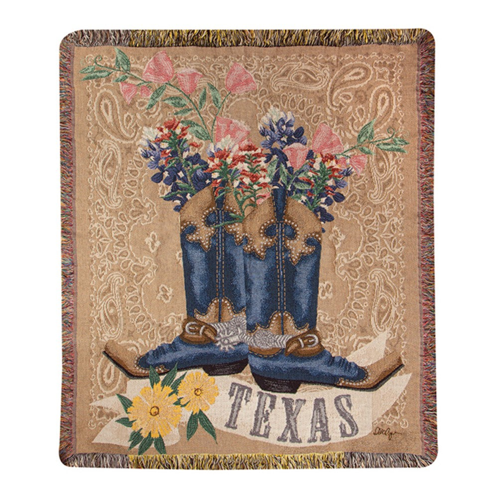 Texas Bluebonnet Tapestry Throw 50"x60" 100% Cotton