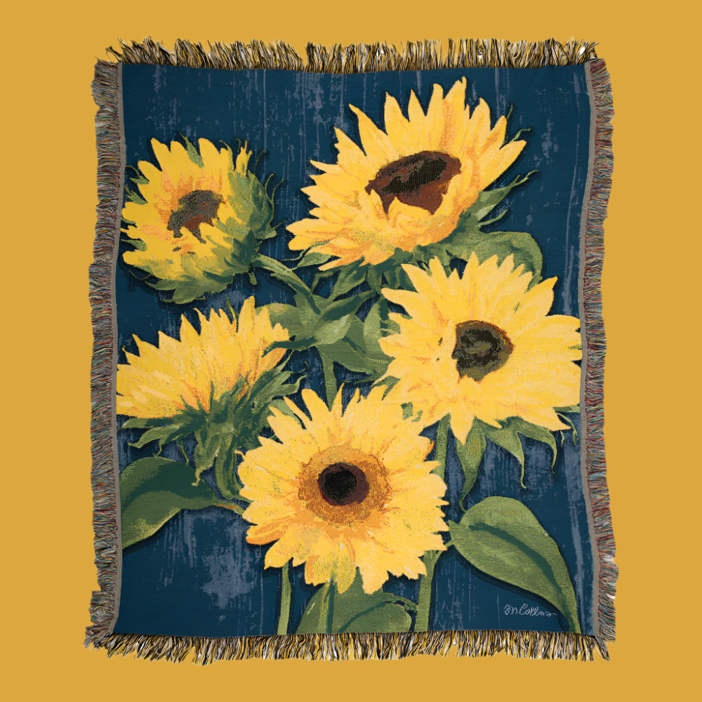 Zig Zag Sunflowers Blue 50X60 Tapestry Throw Woven
