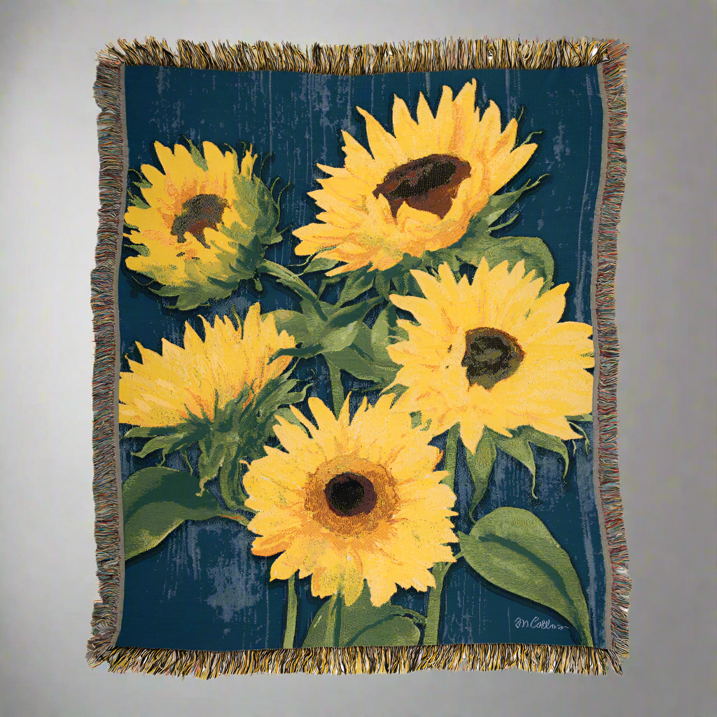 Zig Zag Sunflowers Blue 50X60 Tapestry Throw Woven