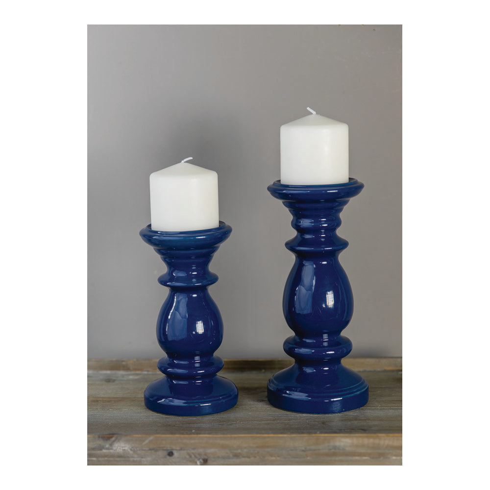 Camden Blue Ceramic Candle Holder Large Set of 2
