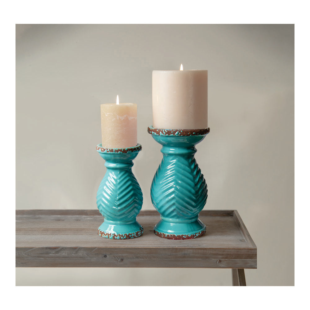 Earth Candle Holder Turquoise -Lg Set of 2