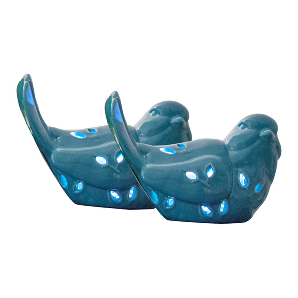 Ceramic Blue Led Birds - Set of 2