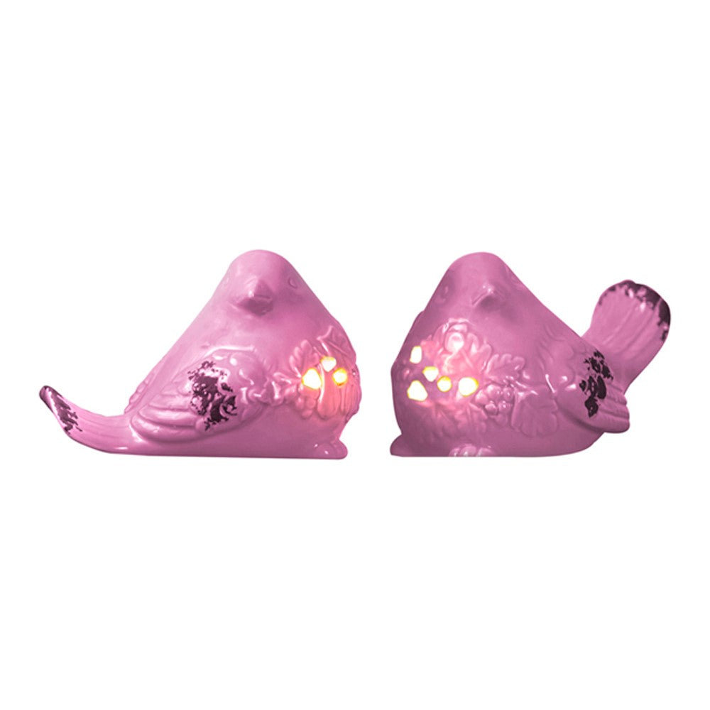 Ceramic Rose Led Birds - Set of 2