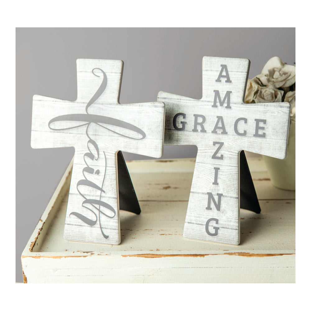 Amazing Grace Ceramic Cross With Easel Set of 2