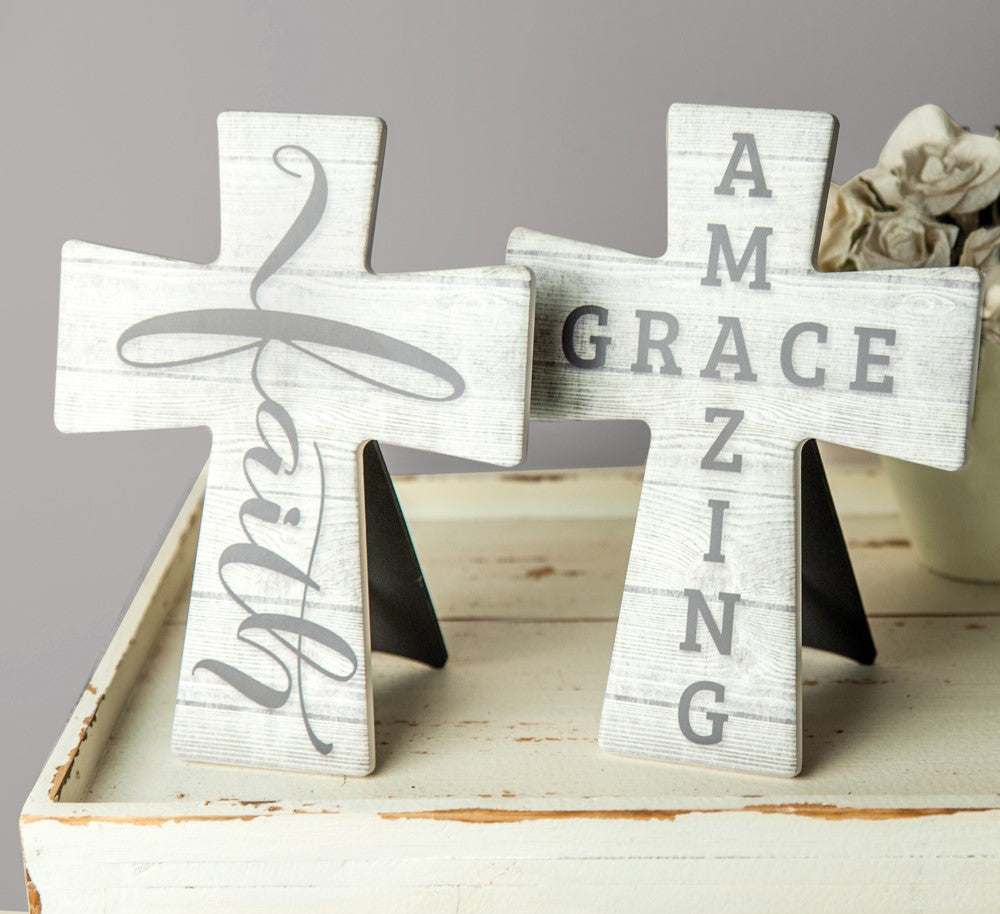 Faith Ceramic Cross With Easel Set of 2