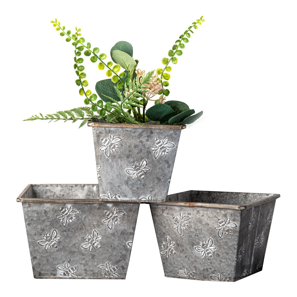 Metal Bucket - Bees - Square - Set of 3