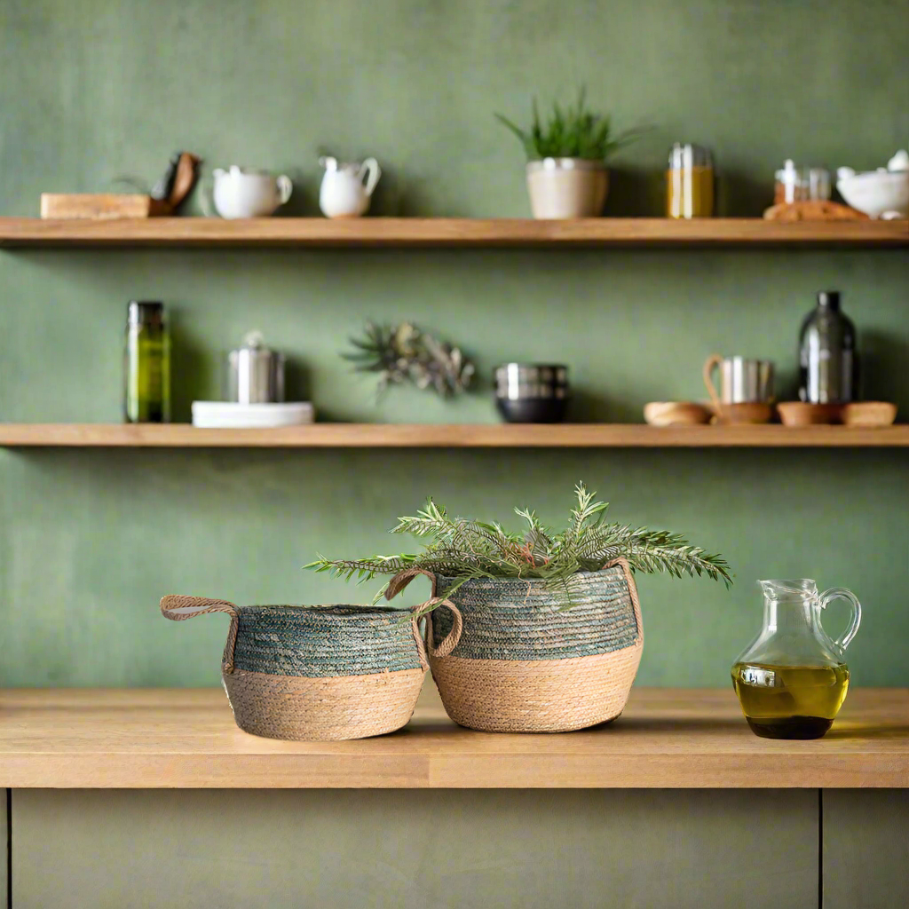 Woven Basket Green Set of 2
