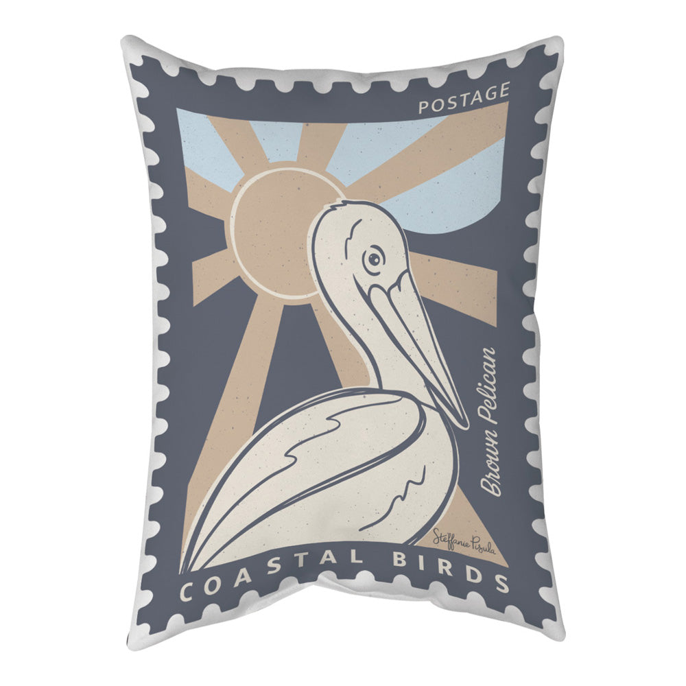Coastal Stamp Pelican Climaweave Pillow 13x18
