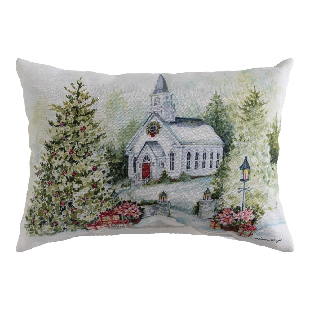 Holly And Pine - Christmas White Church Climaweave Pillow