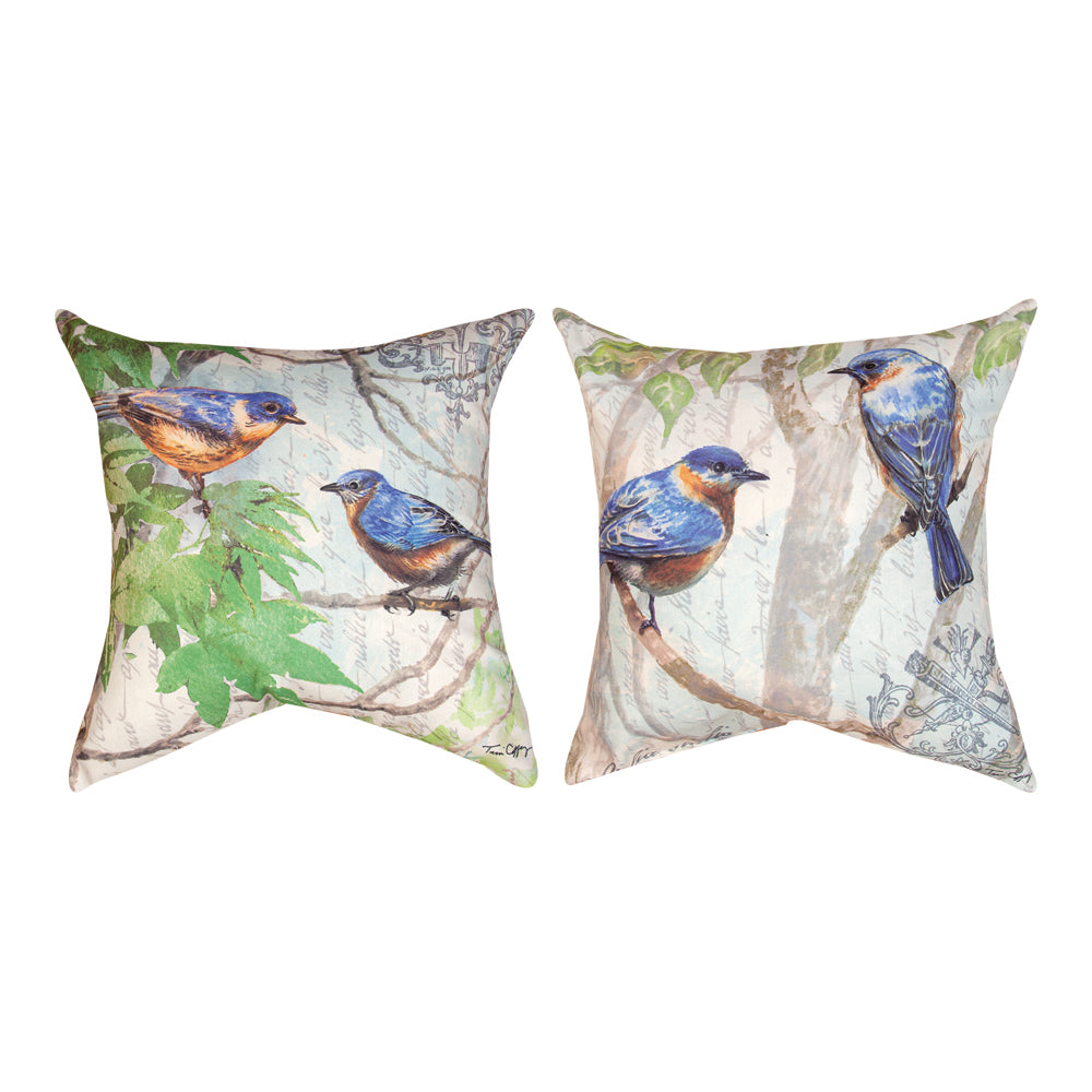 Bird & Foliage Blue Climaweave Pillow 18" Indoor/Outdoor