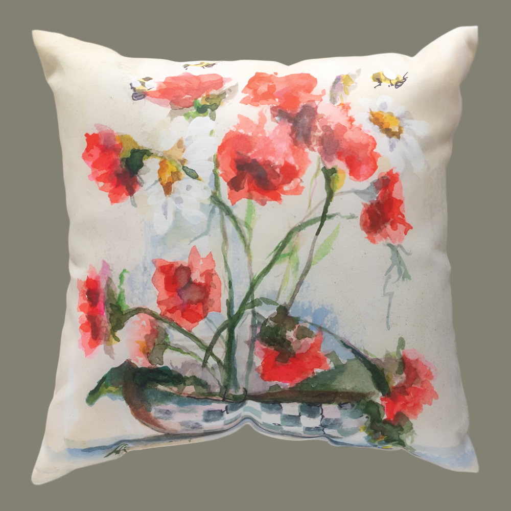 Carnations In Checkered Vase Climaweave Pillow 18x18