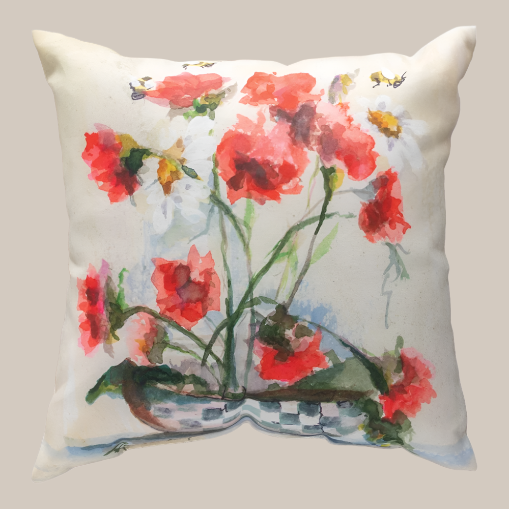 Carnations In Checkered Vase Climaweave Pillow 18x18