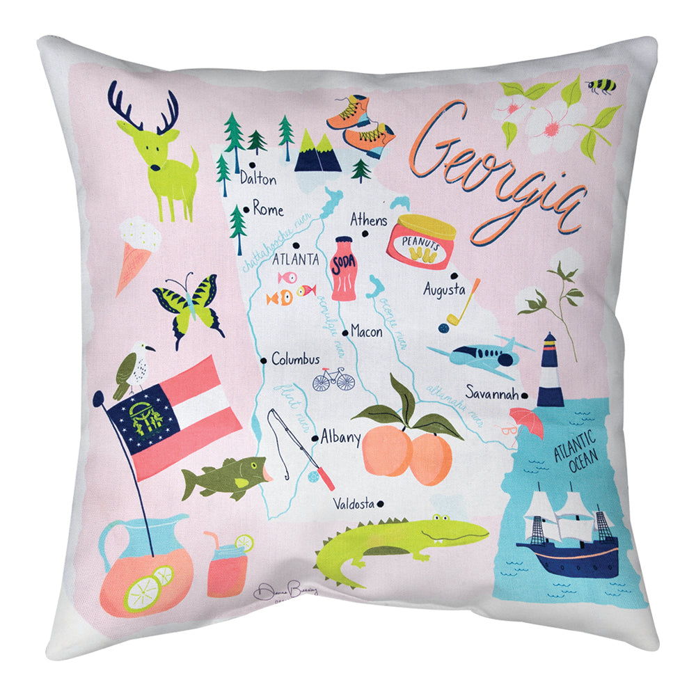 Georgia Map Climaweave Pillow 18" Indoor/Outdoor