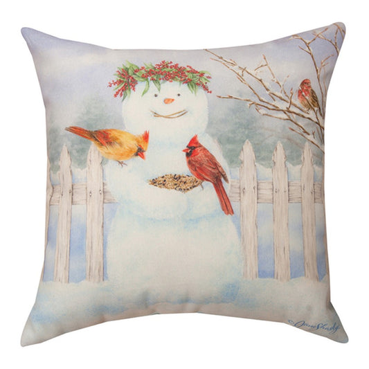 Happy Snowman Birdseed Climaweave Pillow 18" Indoor/Outdoor