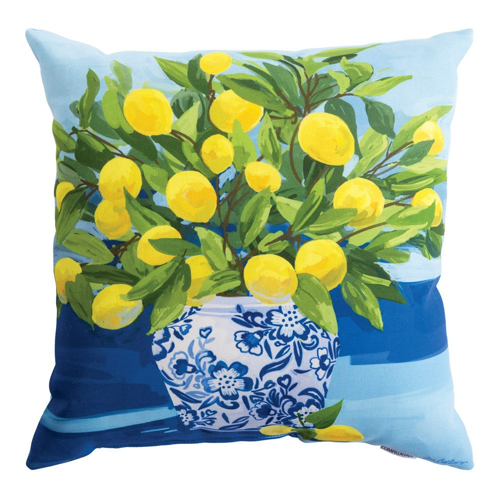 Lemons In Blue Vase Climaweave Pillow 18" Pillow