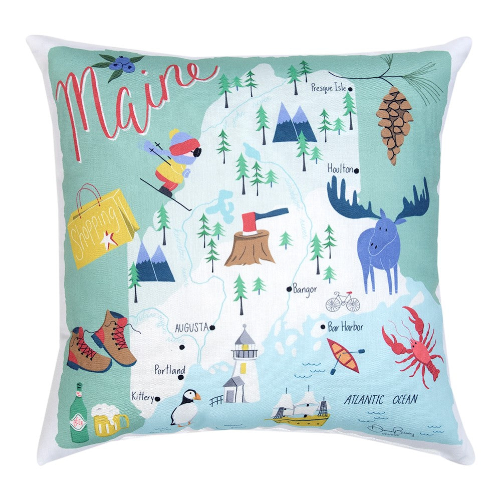 Maine Map Climaweave Pillow 18" Indoor/Outdoor