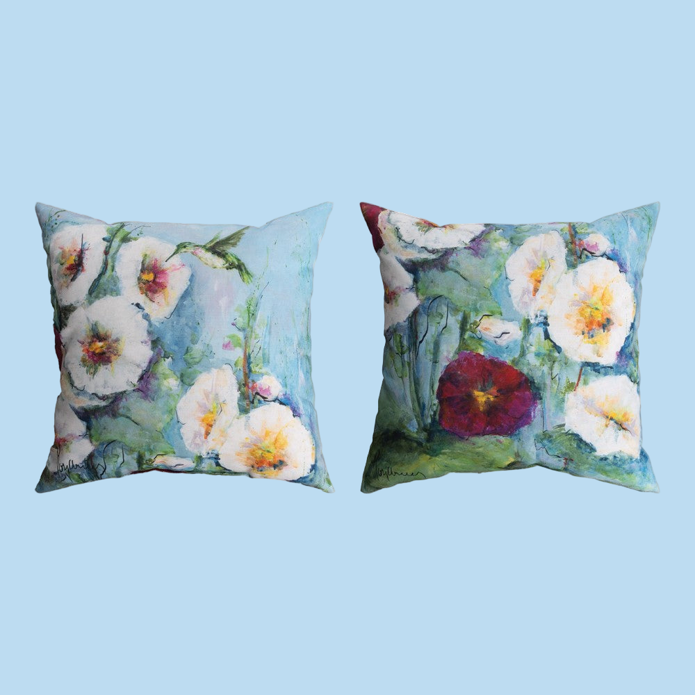 Holly Hocks And Hummingbird Climaweave Pillow 18" x 18"