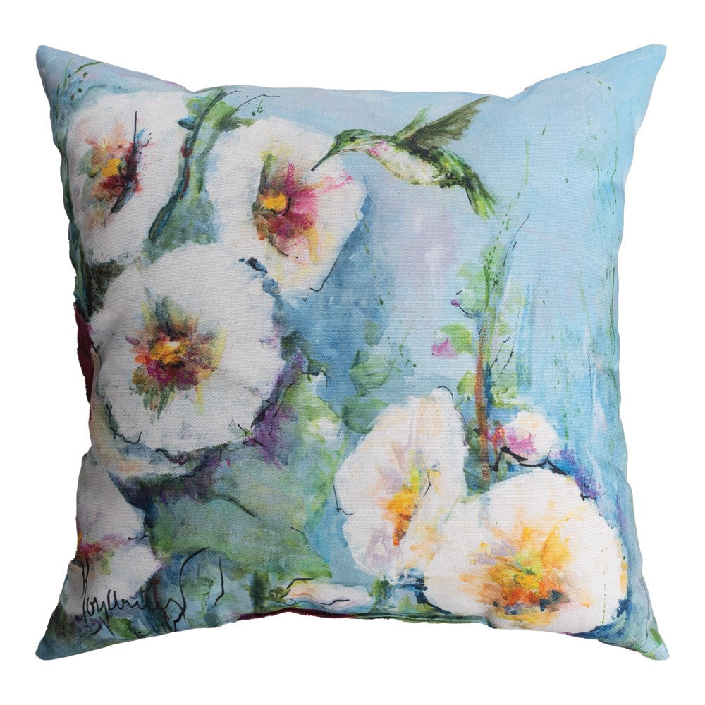 Holly Hocks And Hummingbird Climaweave Pillow 18" x 18"