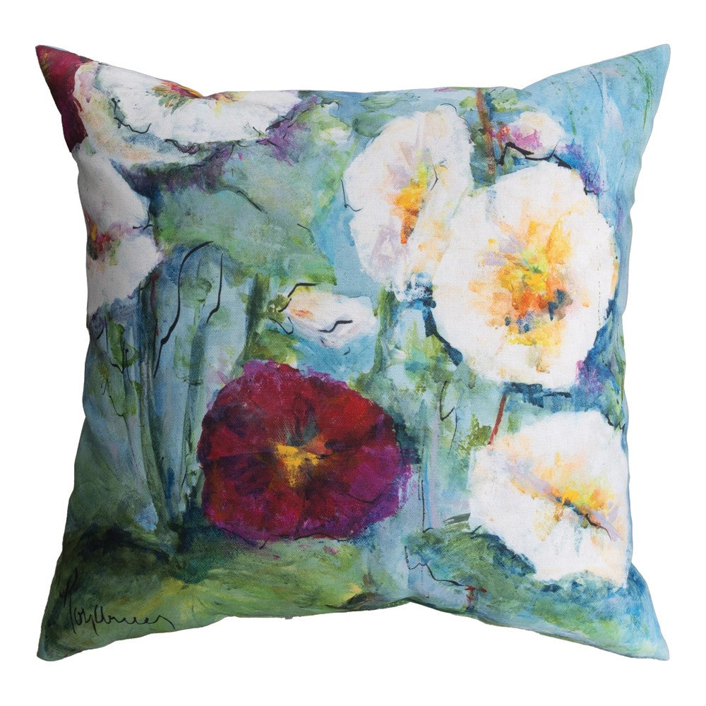 Holly Hocks And Hummingbird Climaweave Pillow 18" x 18"