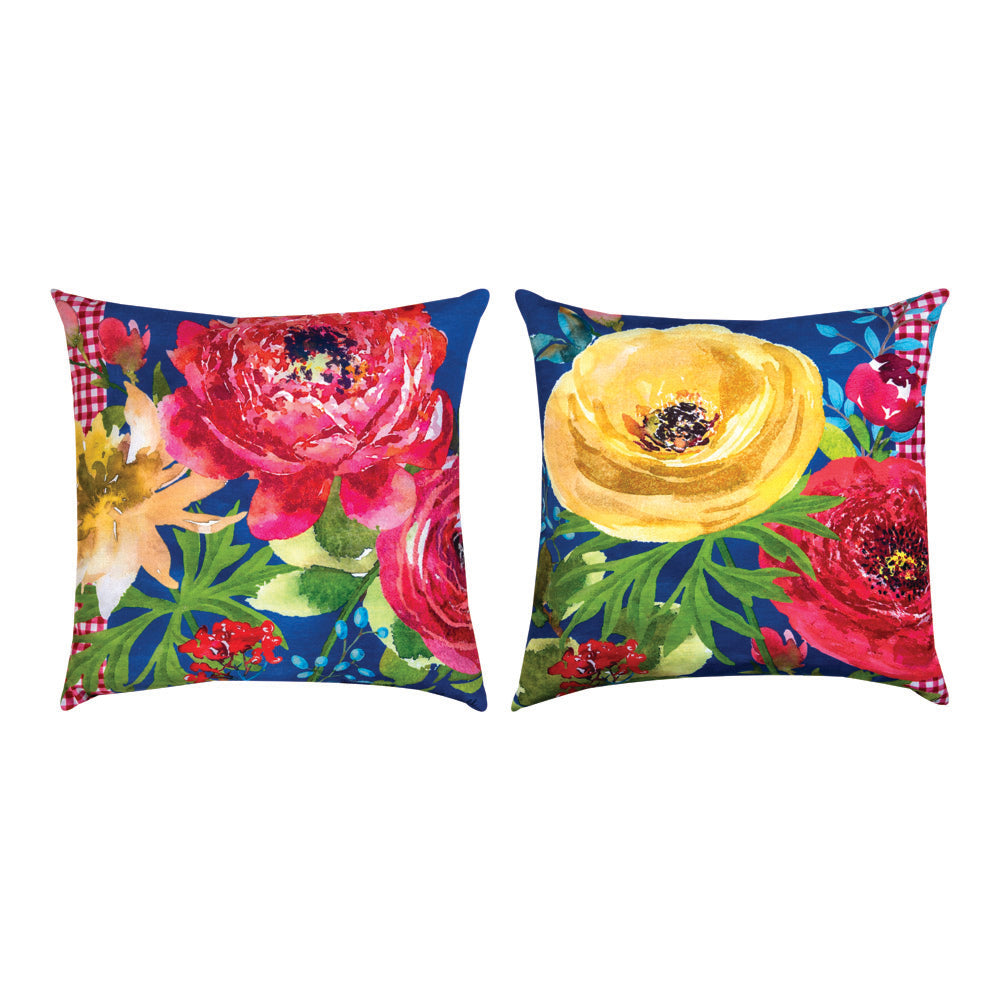 Rooster Bouquet Floral Climaweave Pillow 18" Indoor/Outdoor