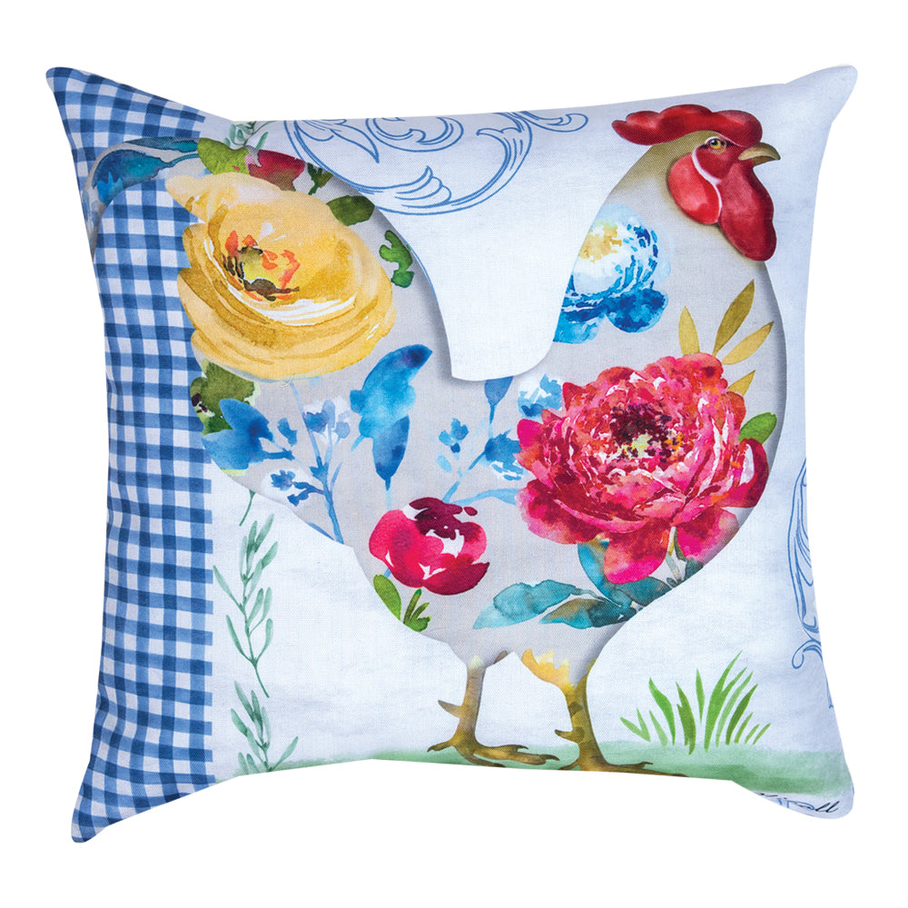 Rooster Bouquet Floral Climaweave Pillow 18" Indoor/Outdoor