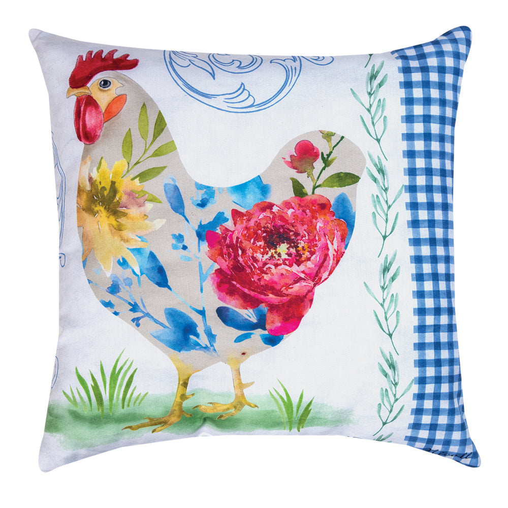 Rooster Bouquet Floral Climaweave Pillow 18" Indoor/Outdoor