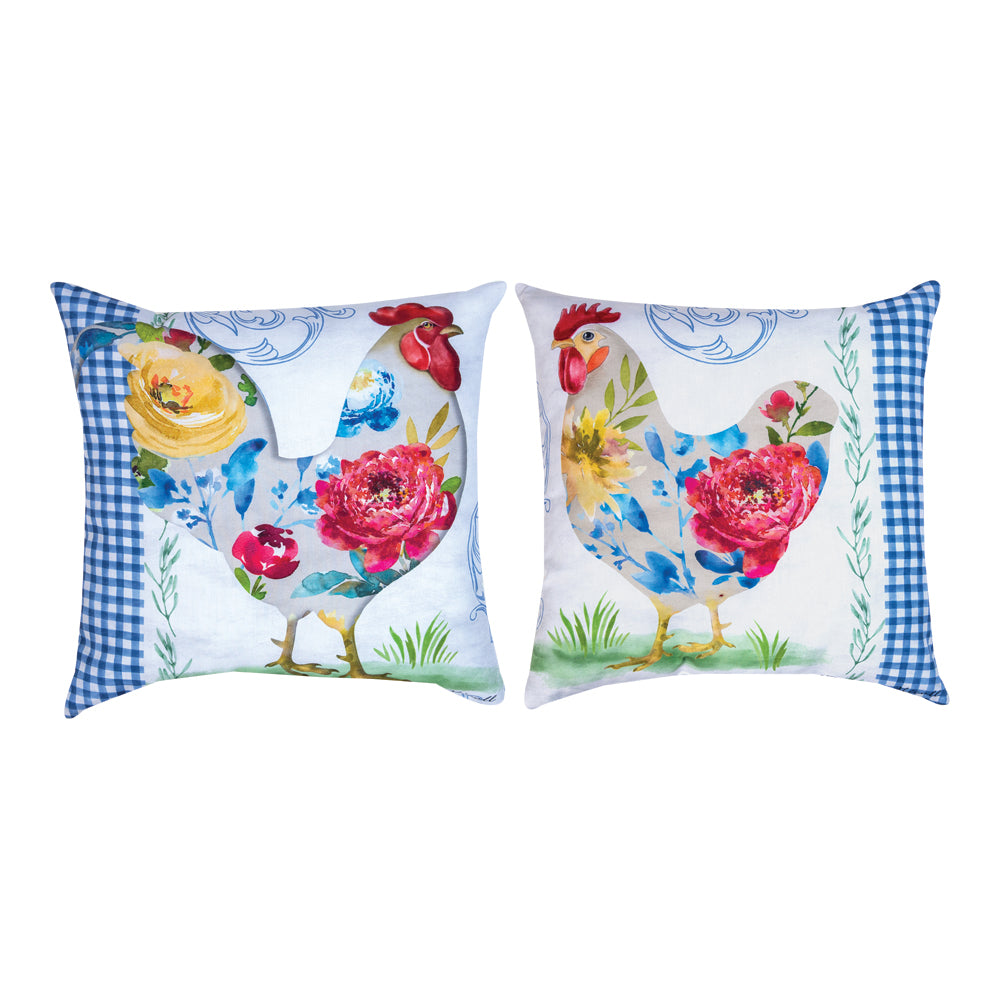 Rooster Bouquet Climaweave Pillow 18" Indoor/Outdoor