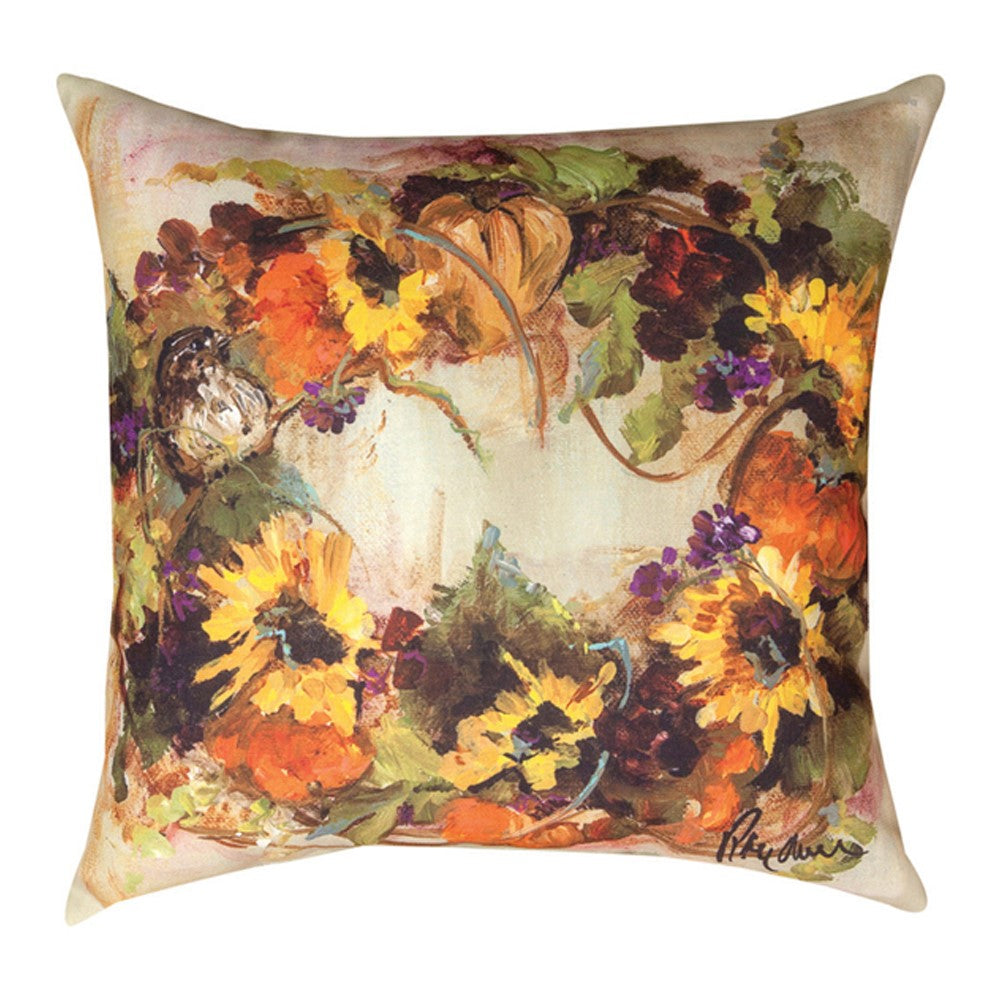 Sunflower Wreath Climaweave Pillow 18" Indoor/Outdoor