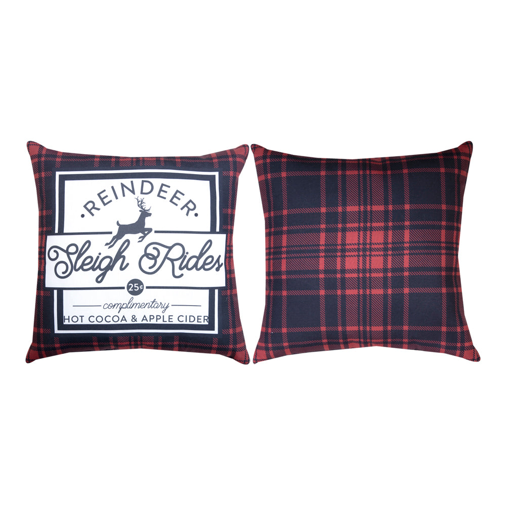 Plaid Holidays Sleigh Rides Climaweave Pillow 18" Indoor/Outdoor