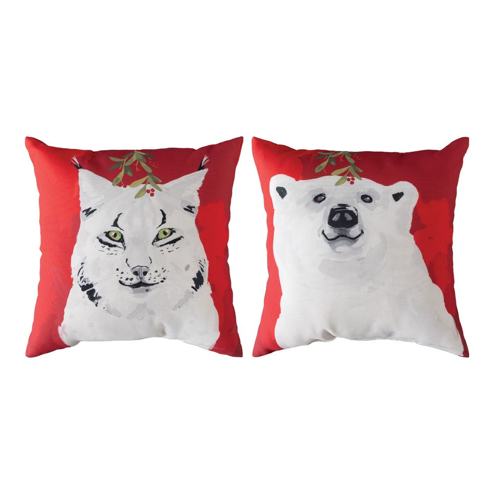 White Christmas Animals - Polar Bear/Lynx Climaweave Pillow 18" x 18"