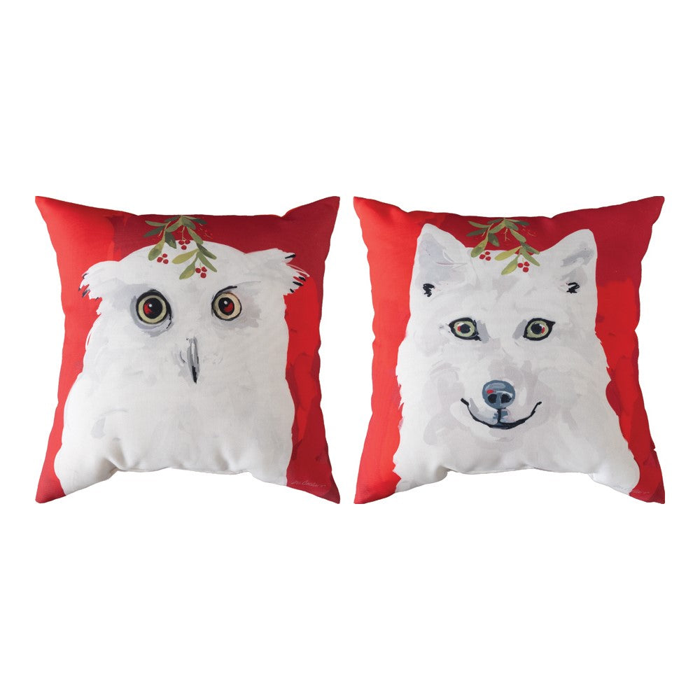 White Christmas Animals - Owl/Wolf Climaweave Pillow 18" x 18"