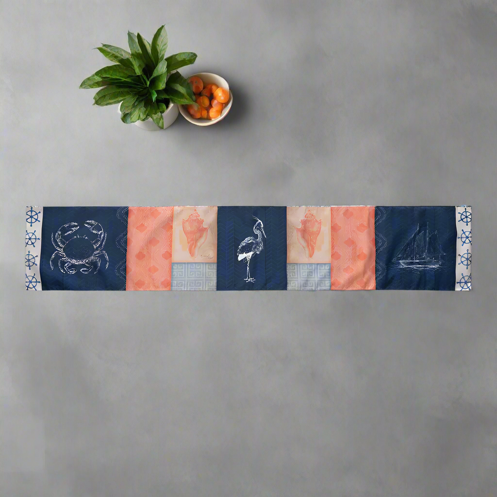 Table Runner Nautical Wonder Navy & Coral Runner 72 inch Tapestry